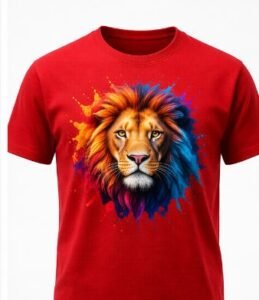 Majestic Lion Splash – Premium Red Graphic T-Shirt