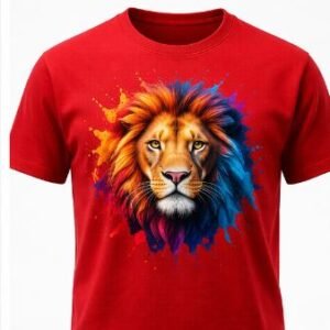 Majestic Lion Splash – Premium Red Graphic T-Shirt