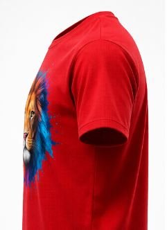 Majestic Lion Splash – Premium Red Graphic T-Shirt - Image 2